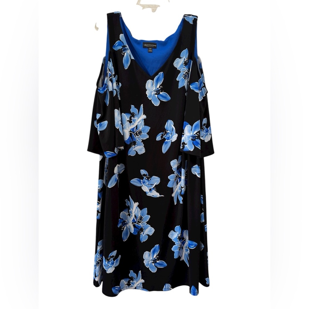 Connected Apparel Black and Blue Floral Dress